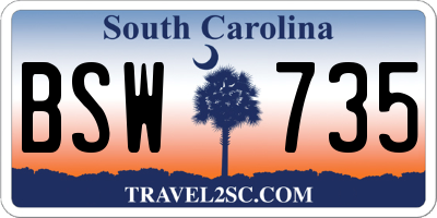 SC license plate BSW735