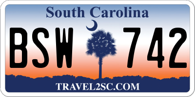 SC license plate BSW742