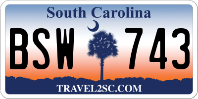 SC license plate BSW743