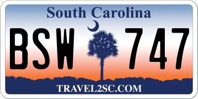 SC license plate BSW747
