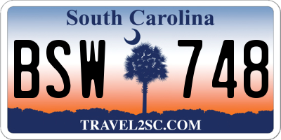 SC license plate BSW748