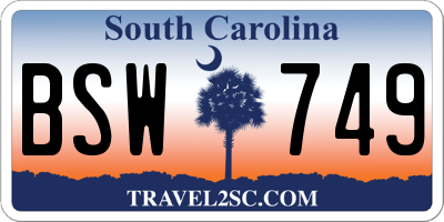 SC license plate BSW749