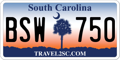 SC license plate BSW750