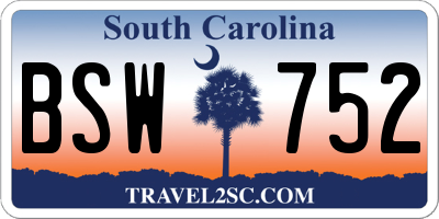 SC license plate BSW752