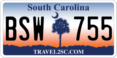 SC license plate BSW755
