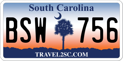 SC license plate BSW756