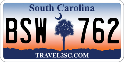 SC license plate BSW762