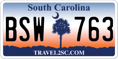 SC license plate BSW763