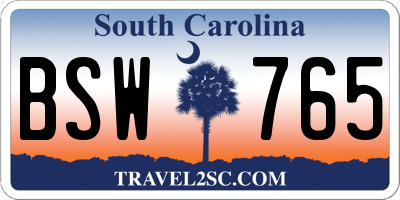 SC license plate BSW765