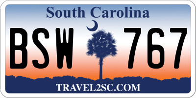 SC license plate BSW767