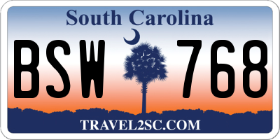 SC license plate BSW768
