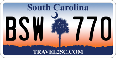 SC license plate BSW770