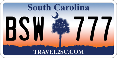 SC license plate BSW777
