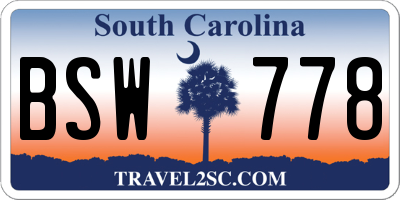 SC license plate BSW778