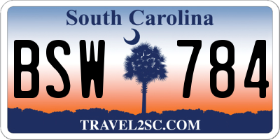 SC license plate BSW784
