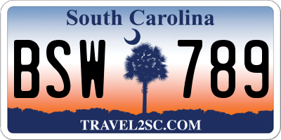SC license plate BSW789
