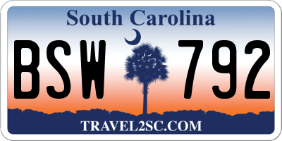 SC license plate BSW792