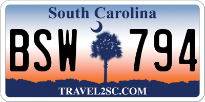 SC license plate BSW794