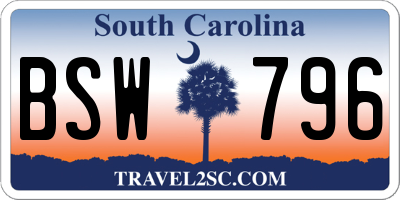 SC license plate BSW796