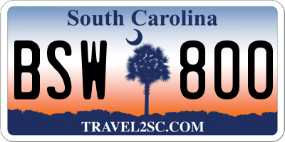 SC license plate BSW800