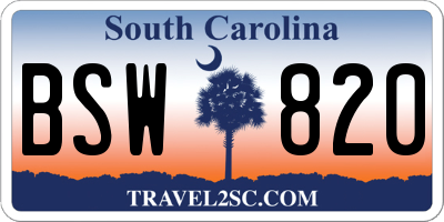 SC license plate BSW820
