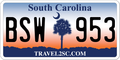 SC license plate BSW953