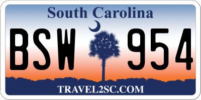 SC license plate BSW954