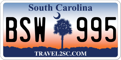 SC license plate BSW995