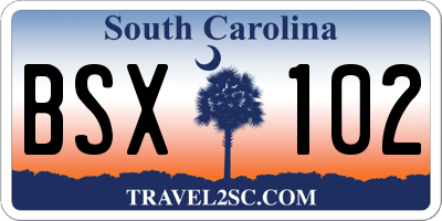 SC license plate BSX102