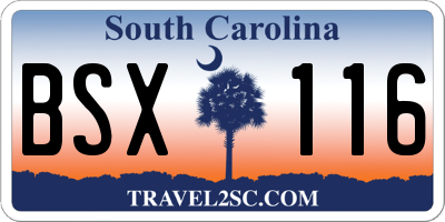 SC license plate BSX116