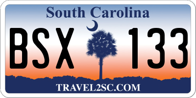 SC license plate BSX133