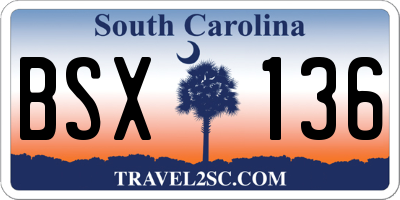 SC license plate BSX136