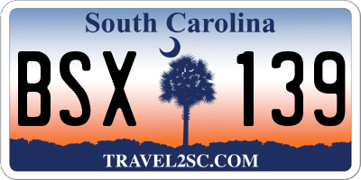 SC license plate BSX139