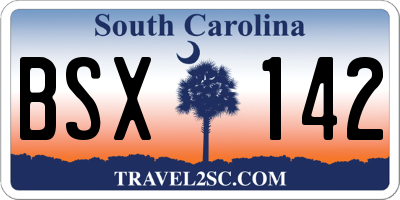 SC license plate BSX142