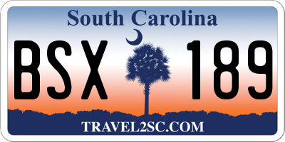 SC license plate BSX189