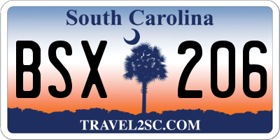 SC license plate BSX206