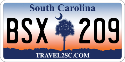 SC license plate BSX209