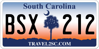 SC license plate BSX212