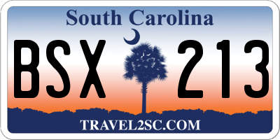 SC license plate BSX213