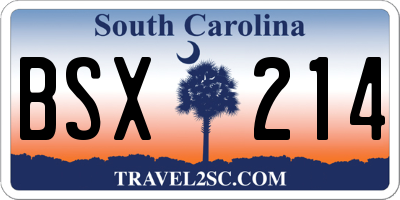 SC license plate BSX214