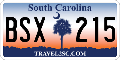 SC license plate BSX215