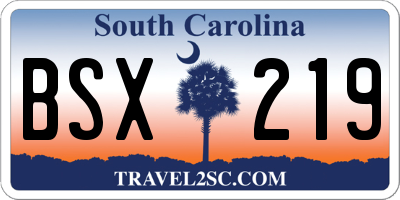 SC license plate BSX219