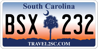 SC license plate BSX232