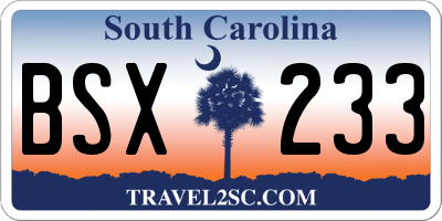 SC license plate BSX233
