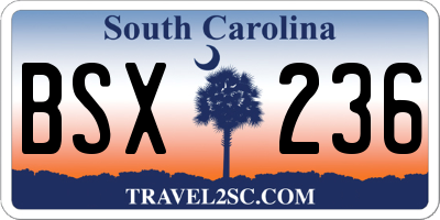 SC license plate BSX236