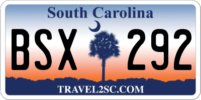 SC license plate BSX292