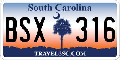 SC license plate BSX316