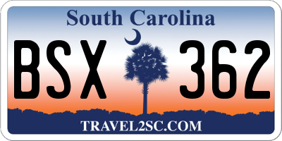 SC license plate BSX362