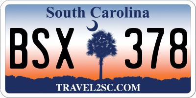 SC license plate BSX378