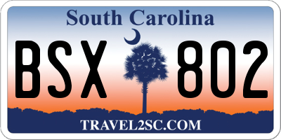 SC license plate BSX802